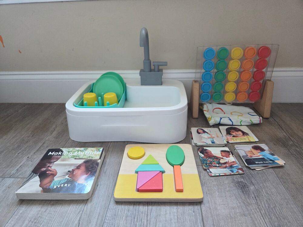 Lovevery Montessori Toddler Learning Toy Bundle Play Sink Puzzle Board Book